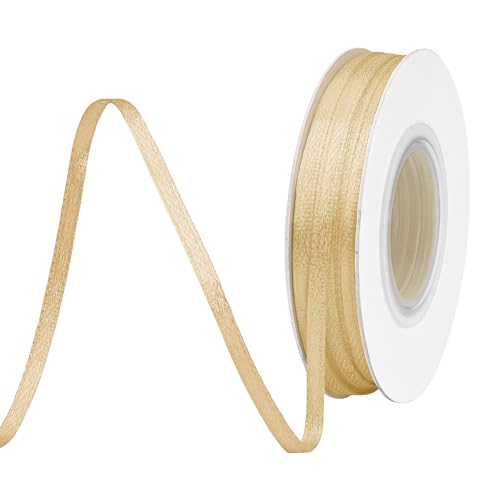 BVIEAKD 3mm breit 45m Long Double Face Gold Satin Ribbon Stoffband für Geschenkverpackungen Sehr geeignet für Hochzeiten Dekoration Blumenstrauß Ballons Kunsthandwerk Nähen Haarschleife von BVIEAKD