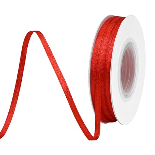 BVIEAKD 3mm breit 45m Long Double Face Red Satin Ribbon Stoffband für Geschenkverpackungen Sehr geeignet für Hochzeiten Dekoration Blumenstrauß Ballons Kunsthandwerk Nähen Haarschleife von BVIEAKD