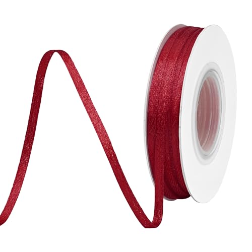 BVIEAKD 3mm breit 45m Long Double Face Wein Red Satin Ribbon Stoffband für Geschenkverpackungen Sehr geeignet für Hochzeiten Dekoration Blumenstrauß Ballons Kunsthandwerk Nähen Haarschleife von BVIEAKD