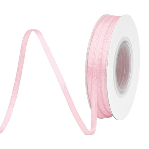 BVIEAKD 3mm breit 45m Long Double Face lt Pink Satin Ribbon Stoffband für Geschenkverpackungen Sehr geeignet für Hochzeiten Dekoration Blumenstrauß Ballons Kunsthandwerk Nähen Haarschleife von BVIEAKD