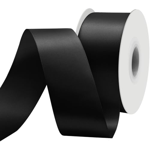 BVIEAKD 53mm breit 45m Long Double Face Schwarz Satin Ribbon Stoffband für Geschenkverpackungen Sehr geeignet für Hochzeiten Dekoration Blumenstrauß Ballons Kunsthandwerk Nähen Haarschleife von BVIEAKD