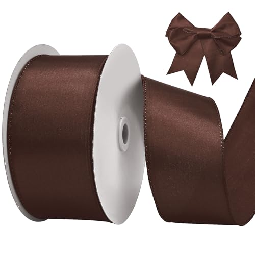 BVIEAKD Braunes Satinband mit Draht, 63 mm x 22 m, für Geschenkverpackungen, Basteln, Heimdekoration, Kränze, Schleifen von BVIEAKD