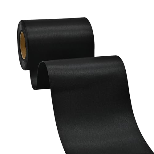 BVIEAKD Breite Schwarz Satinband 4 Zoll x 25 Yards Solid Fabric Band zum Schneiden Zeremonie Kit Grand Opening Hochzeit Geburtstag Party Dekoration Bögen Stuhl Schärpe von BVIEAKD