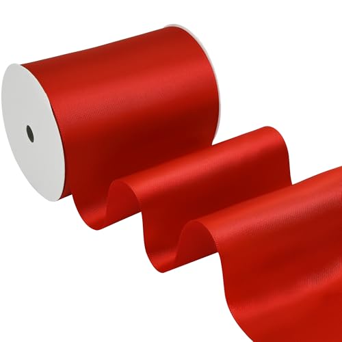 BVIEAKD Rotes Satinband, 10,2 cm x 13,7 m, einfarbig, doppelseitig, perfekt für Bastelarbeiten, Hochzeitsdekoration, Schleifen, Kunst, Nähen und mehr von BVIEAKD