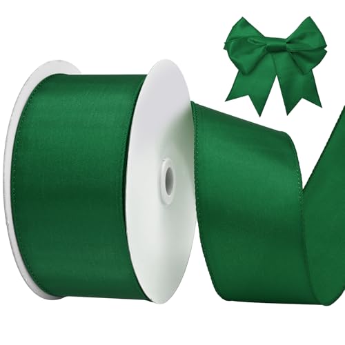 BVIEAKD Satinband mit Draht, 63 mm x 22 m, für Geschenkverpackungen, Basteln, Heimdekoration, Kränze, Schleifen, Waldgrün von BVIEAKD