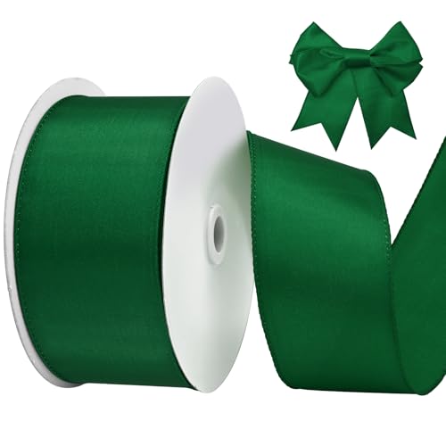 BVIEAKD Satinband mit Draht, Weihnachtsgrün, 63 mm x 22 m, für Geschenkverpackungen, Basteln, Heimdekoration, Kränze, Schleifen von BVIEAKD