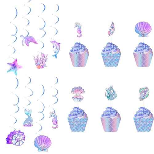 14 Stück Meerjungfrau Deko Kindergeburtstag, Meerjungfrau Geburtstag Deko Set, Holographic Paper Birthday Decorations Meerjungfrauen Deko Kindergeburtstag Unterwasserwelt Mermaid Party Zubehör von BVSRCP