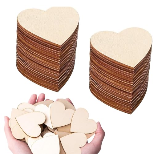 50 Stück Holzherzen, 8 cm Holzherzen zum Beschriften, für Tischdeko Hochzeit Geburtstag Weihnachten Valentinstag Geschenkanhänger, Holz Herzen Deco Scheiben für Gästebuch Beschriften von BVSRCP