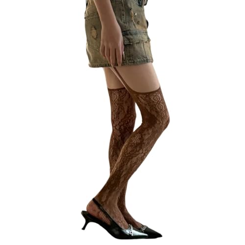 BWANGIAO Sexy Strumpfhose mit Strumpfhaltern für Damen, transparent, Netzstoff, Strumpfgürtel, Strumpfhose, ausgehöhltes Blumenmuster, farbige Strümpfe von BWANGIAO