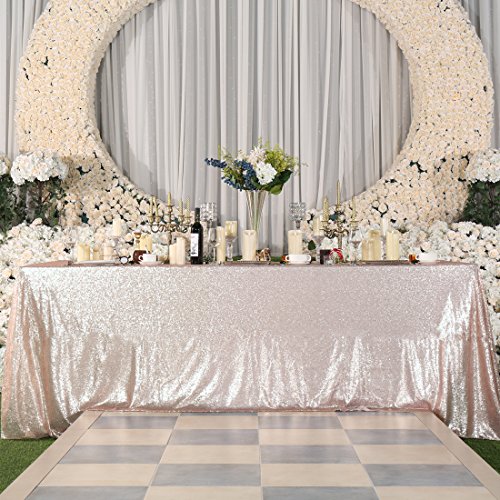 BWCKMTSC Champagnerfarbene Pailletten-Tischdecke, 230 x 335 cm, glitzernde rechteckige Tischdecke für Party, Kuchen, Dessert, Tisch, Hochzeit und Veranstaltungen von BWCKMTSC