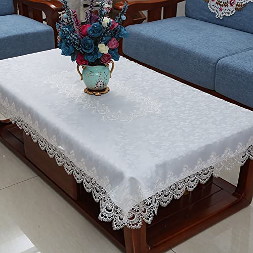 BWCKMTSC Europäische Luxus-Tischdecke mit Blumenstickerei, Spitzenbesatz, knitterfreier Stoff, eleganter Couchtischbezug, 150 x 220 cm (59 x 87 Zoll) von BWCKMTSC