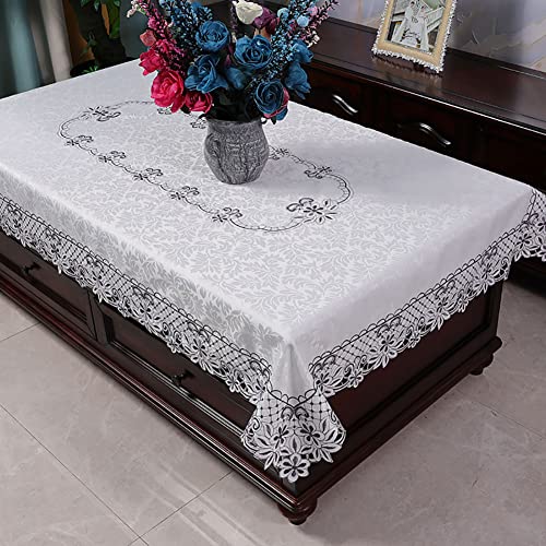 BWCKMTSC Europäische Luxus-Tischdecke mit Blumenstickerei, Spitzenbesatz, knitterfreier Stoff, eleganter Couchtischbezug, 150 x 220 cm (59 x 87 Zoll) von BWCKMTSC