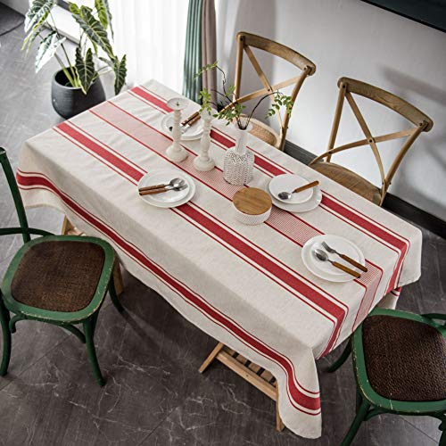 BWCKMTSC Retro-Tischdecke mit dicken Streifen, für Küche, Esszimmer, Dekoration, rechteckige Weihnachtstischdecke, rot gestreift, 150 x 300 cm von BWCKMTSC