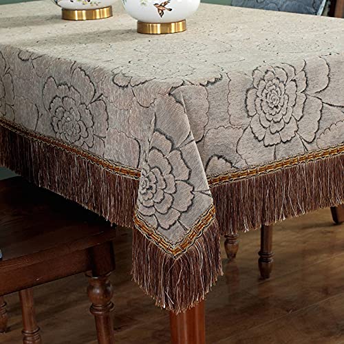 BWCKMTSC Tischdecke im europäischen Stil mit Quasten, Dicke Chenille-Tischdecke für Küche, Esszimmer, Dekoration, blau, grün, waschbar und schützend, 140 x 140 cm, Grau, Blau, 150 x 220 cm von BWCKMTSC