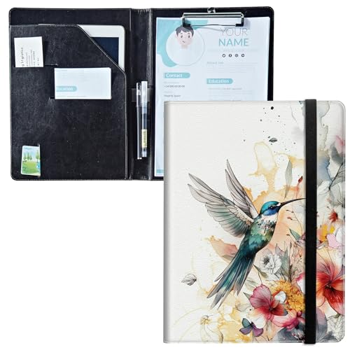 Padfolio mit Klemmbrett, PU-Leder, A4-Größe, Schreibklemmbrett, Aufbewahrung mit Notizblock/Visitenkarten/Bargeldfächern für Business, Schule, Büro, Aquarell-Kolibri Padfolio mit Klemmbrett, PU-Leder, A4-Größe, Schreibklemmbrett, Aufbewahrung mit Notizblock/Visitenkarten/Bargeldfächern für Business, Schule, Büro, Aquarell-Kolibri von BWEGRHE