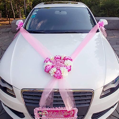 BWGHBH Auto Schmuck Dekoration außen Hochzeit Motorhaube Brautschumuck für Auto Hochzeitsgeschenke für Brauntpaar Brautauto-Deko (Rosa) von BWGHBH