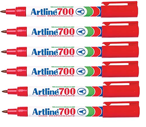 Artline EK-700 Permanentmarker, 0,7 mm Rundspitze, Rot, 6 Stück von BWR