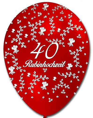 10 rote Ballons 40 Rubinhochzeit, Rundum-Rosenaufdruck, ca. 30 cm Durchmesser von BWS-Verkauf durch Luftballonwelt