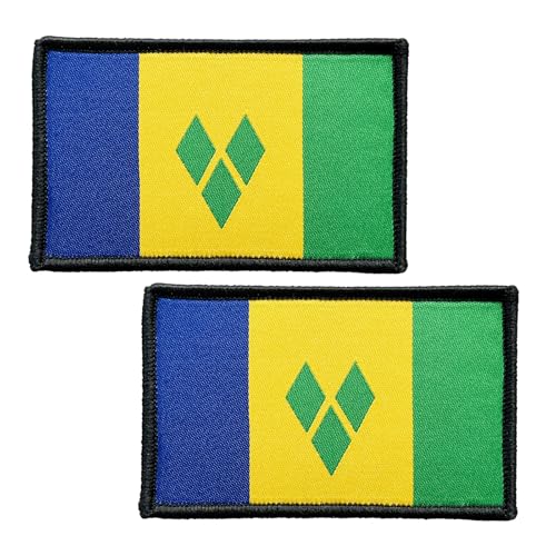 2 Stück St. Vincent und die Grenadinen Flaggen Patch St. Vincent und die Grenadinen Flagge bestickte Aufnäher St. Vincent und die Grenadinen Flaggen Militär-taktischer Klettverschluss Patch von BWXBWX