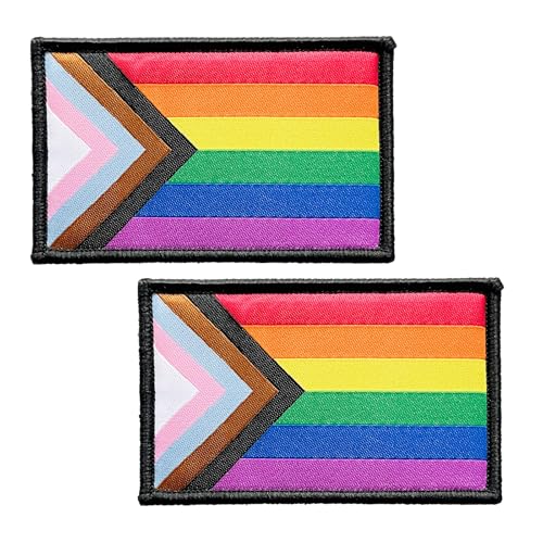 BWXBWX 2 Stück Pride Flags Patch Progress Pride Regenbogen Flagge bestickte Flicken LGBTQ Gay Flags Military Tactical Hook and Loop Fastener Patch (Made in USA) von BWXBWX