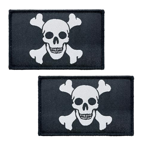 BWXBWX 2 x Piratenflaggen mit Jolly Roger-Flaggen, bestickt, Piraten-Flaggen, Militär-Flaggen, taktischer Klettverschluss (hergestellt in den USA) von BWXBWX