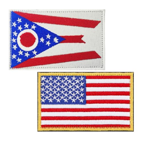 BWXBWX Aufnäher mit US-Flagge von Ohio, bestickt, US-Staatenflaggen, Militär-Flaggen, 2 Stück (hergestellt in den USA) von BWXBWX