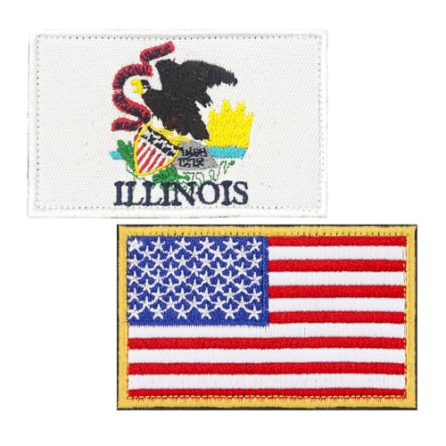 BWXBWX Aufnäher mit USA-Flagge von Illinois, bestickt, Militär-Flaggen, 2 Stück (hergestellt in den USA) von BWXBWX