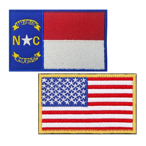 BWXBWX Aufnäher mit USA-Flagge von North Carolina, bestickt, Militär-Flagge, 2 Stück (hergestellt in den USA) von BWXBWX