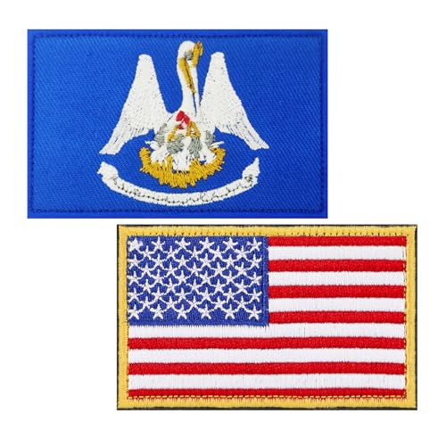 BWXBWX Aufnäher mit USA-Flaggen, Louisiana-Flagge, bestickt, US-Bundesstaats-Flaggen, Militär-Aufnäher, 2 Stück (hergestellt in den USA) von BWXBWX