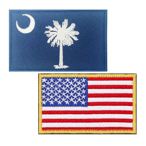 BWXBWX Aufnäher mit USA-Flaggen, South Carolina, bestickt, US-Bundesstaatsflaggen, Militär-Flaggen, 2 Stück (hergestellt in den USA) von BWXBWX