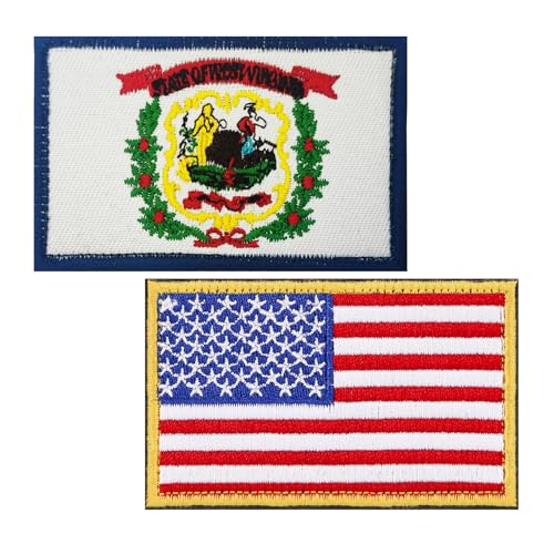 BWXBWX Aufnäher mit USA-Flaggen, West-Virginia-Flagge, bestickt, US-Bundesstaats-Flaggen, Militär-Aufnäher, 2 Stück (hergestellt in den USA) von BWXBWX