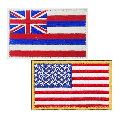 BWXBWX Aufnäher mit USA-Hawaii-Flaggen, bestickt, US-Staats-Flaggen, Militär-Flaggen, 2 Stück (hergestellt in den USA) von BWXBWX