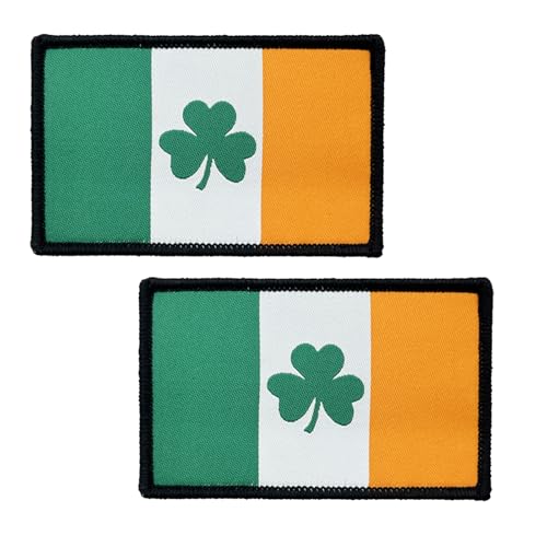 BWXBWX Irische St. Patrick's Day-Flaggen, bestickt, Irland, Kleeblatt-Flaggen, Militär, taktischer Klettverschluss, hergestellt in den USA, 2 Stück von BWXBWX