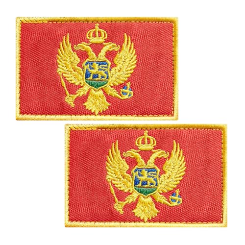 BWXBWX Montenegro-Flaggen, bestickte Aufnäher, Montenegro-Flaggen, Militär-Flaggen, taktischer Aufnäher (2 Stück) von BWXBWX