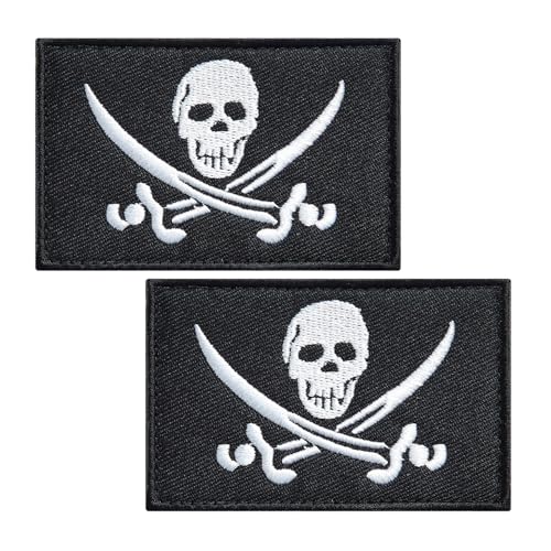 BWXBWX Pirate Jack Rackham Flags Patch Pirat Skull Flag Embroidered Patches Jack Rackham Flags Military Tactical Patch 2Pack (Made in USA) von BWXBWX