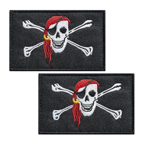 BWXBWX Piraten-Aufnäher, Motiv: Jolly Roger, Motiv: Jolly Roger, rote Bandana-Flagge, bestickte Flicken, Piraten-Flaggen, Militär-Flaggen, 2 Stück (hergestellt in den USA) von BWXBWX