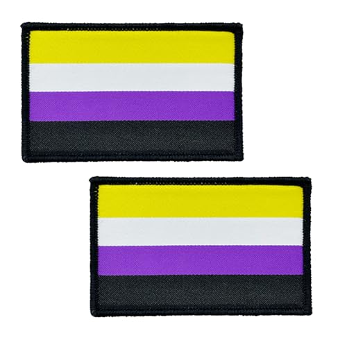 BWXBWX Pride-Flaggen-Patch, nicht-binäre Regenbogen-Flagge, bestickt, LGBTQ, Gay-Flaggen, Militär, taktischer Klettverschluss, hergestellt in den USA, 2 Stück von BWXBWX