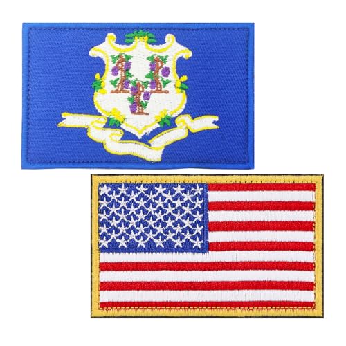 BWXBWX USA Connecticut Flags Patch American Connecticut State Flag Embroidered Patches US States Flags Military Tactical Patch 2Pack (Made in USA) von BWXBWX