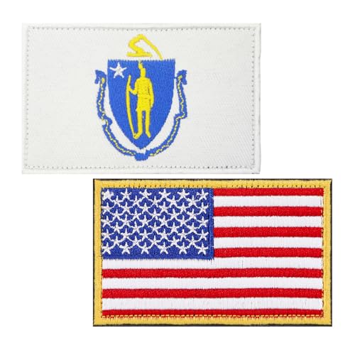 BWXBWX USA Massachusetts Flags Patch American Massachusetts State Flag Embroidered Patches US States Flags Military Tactical Patch 2Pack (Made in USA) von BWXBWX