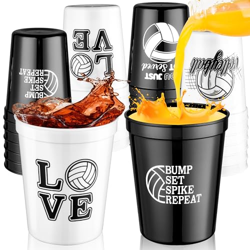 BWkoss Volleyball-Kunststoffbecher – 24 Stück, 473 ml, Sportball, Partybecher, wiederverwendbar, Trinkbecher, Kunststoff, Heißgetränke, Wein, Kaffee, für Zuhause, Schule, Volleyball, Thema, Urlaub, von BWkoss