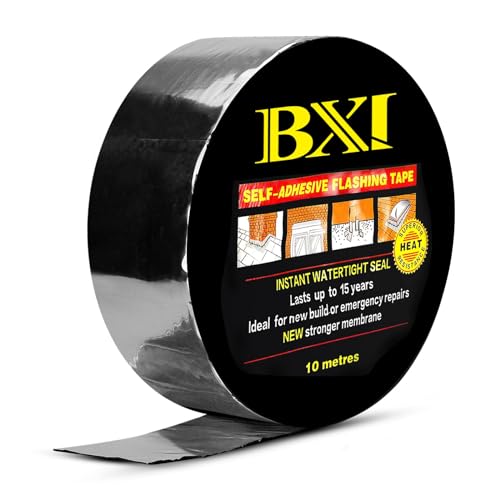 BXI Bitumenband Alu kaschiert selbstklebend Rolle 5 cm x 10 m, stark wasserdichtes Klebeband, Abdichtungsband für Dachrinne abdichten, Dachpappe, Regenrinne, Dach, Fenster & Reparatur, innen und außen von BXI