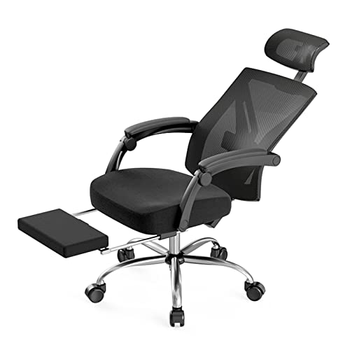 Ergonomischer Bürostuhl mit hoher Rückenlehne, Computerstuhl mit Netzstoff, Rollen und Drehfunktion, mit verstellbarer Kopfstütze und ausziehbarer Fußstütze, höhenverstellbarer Gaming-Stuhl für Schlaf von BXLYUJTY