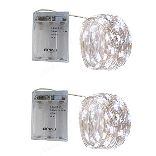 BXROIU 2 x 50er Micro LED Lichterkette Batterie betrieb 3 Programm mit Timer Auf Silberdraht für Party, Weihnachten, Halloween, Hochzeit Deko (5 metre/16.4 Ft, Kaltes Weiß) von BXROIU