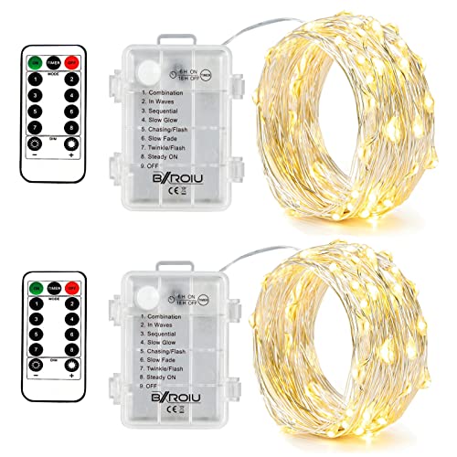 BXROIU 2 x50Leds Silbernedraht Micro LED Lichterkette Batteriebetrieb 8 Programm (Warm weiß), 2 Stück (1er Pack) von BXROIU