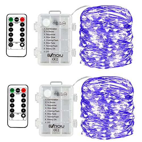 BXROIU 2 x50Leds Silbernedraht Micro Lichterkette Batteriebetrieb 8 Programm (Blau) von BXROIU