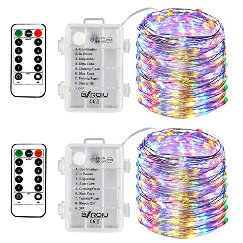 BXROIU 2 x50Leds Silbernedraht Micro Lichterkette Batteriebetrieb 8 Programm (Mehrfarbig) von BXROIU