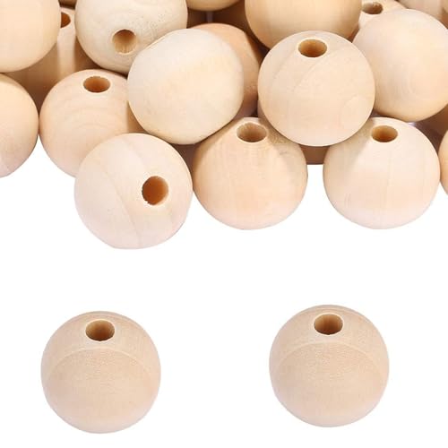 100 Stück runde Holzperlen, 10 mm, Naturholzperlen für Bastelarbeiten, 24 mm von BXVXWKJXKR