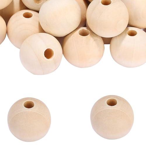 100 Stück runde Holzperlen, 10 mm, natürliche Holzperlen für Bastelarbeiten, 30 mm von BXVXWKJXKR