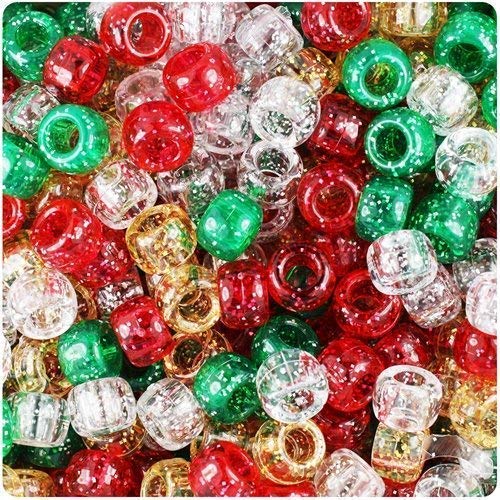 100 glitzernde Weihnachts-Pony-Perlen-Mix, 9 mm x 6 mm von BXVXWKJXKR