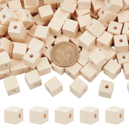 150 Stück unlackierte quadratische Holzperlen, 12 mm, unlackierte Massivholzperlen, Blöcke aus Naturholz, Würfelperlen für Schmuck, Halsketten, Kreationen, Handwerk und DIY-Projekte, Loch: 4 mm von BXVXWKJXKR